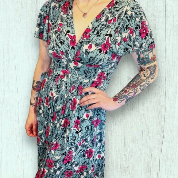 Lux | Vintage Floral Midi Dress | Stretchy Small - Picture 1 of 8